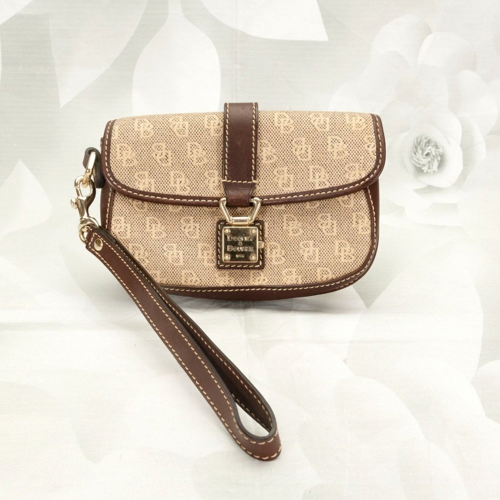 Dooney & Bourke Brown and Tan Clutch Wristlet